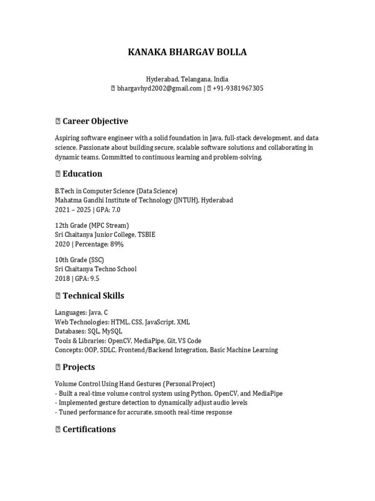 Aspiring Software Engineer Resume | PDF