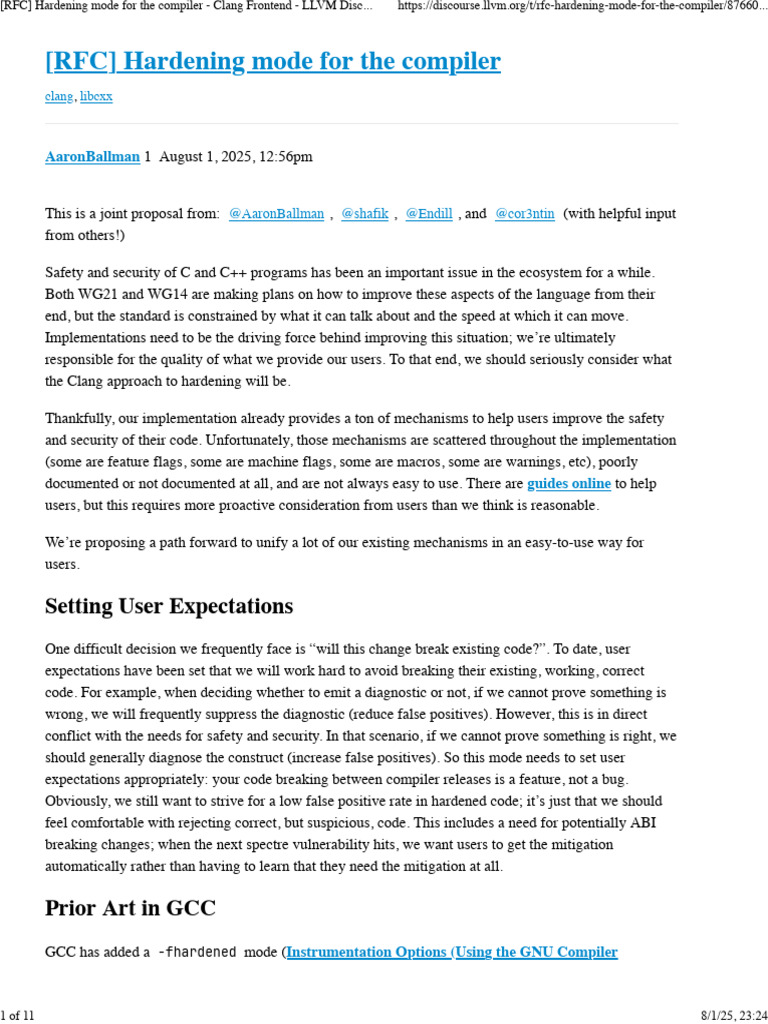 (RFC) Hardening Mode For The Compiler - Clang Frontend - LLVM ...