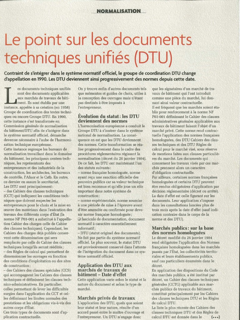 Évolution des DTU en normes officielles | PDF | Code de la construction ...