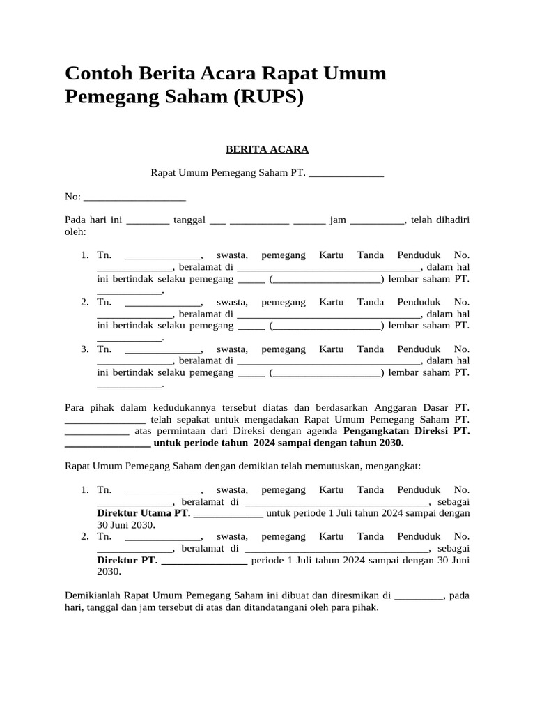 Contoh Berita Acara RUPS 2024 | PDF