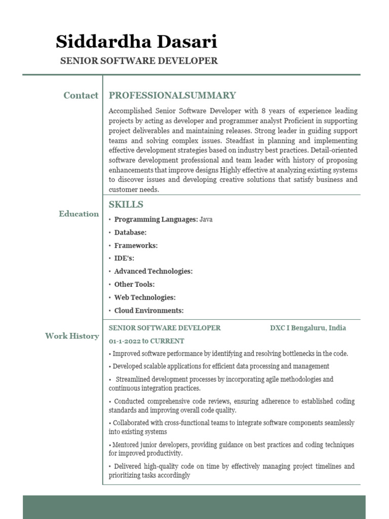 Senior Software Developer Profile | PDF | Software Development | Data