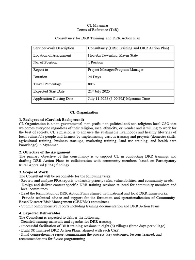 DRR Training Consultancy in Myanmar | PDF