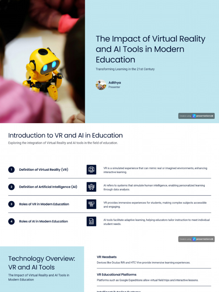 Use of Virtual Reality and AI Tools in Education | PDF