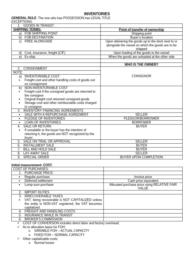 Chapter 5 Inventories Summary Notes | PDF | Inventory | Cost Of Goods Sold