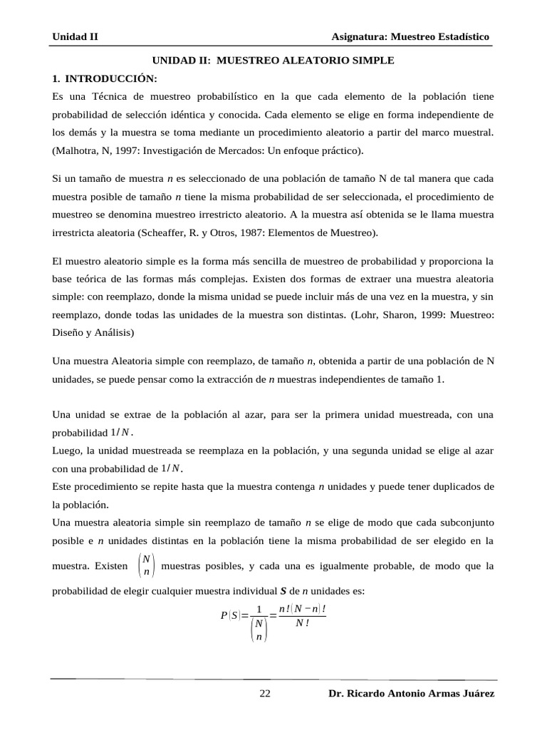 Muestreo Aleatorio Simple: Guía Completa | PDF | Muestreo (Estadísticas ...