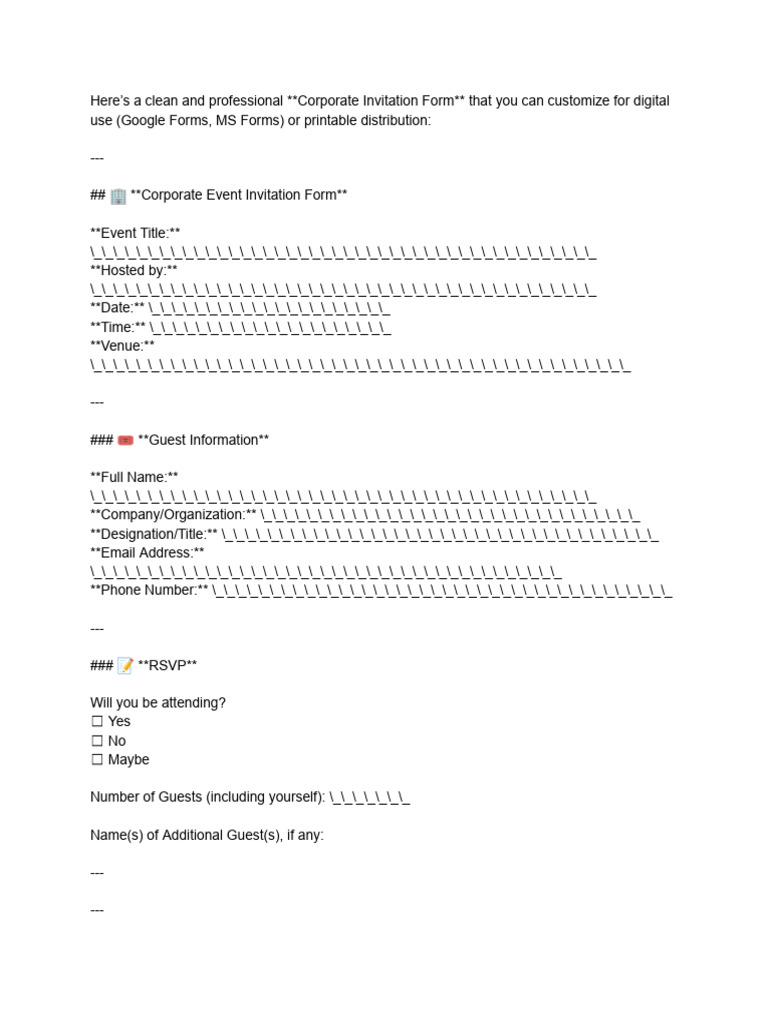 Corporate Event Invitation Form | PDF