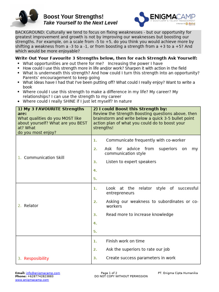 Boost Your Strengths Exercise U | PDF | Human Communication
