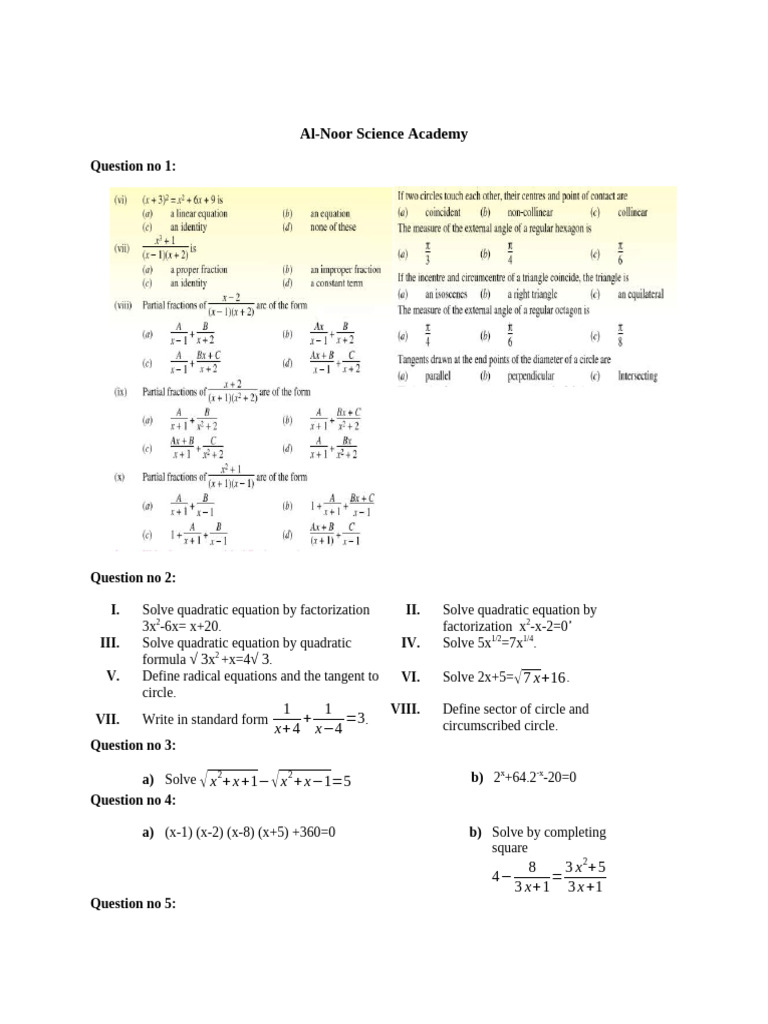 Quadratic and Radical Equation Solutions | PDF