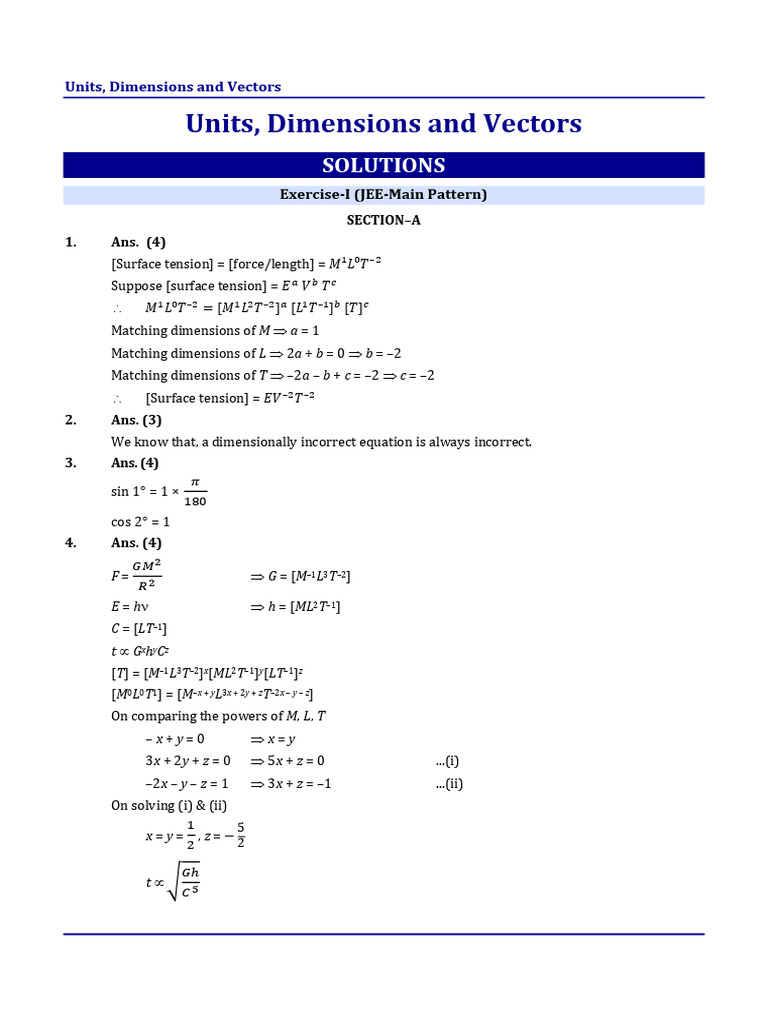 Solutions Exercise I-IV - Unit and Dimension | PDF | Physical ...