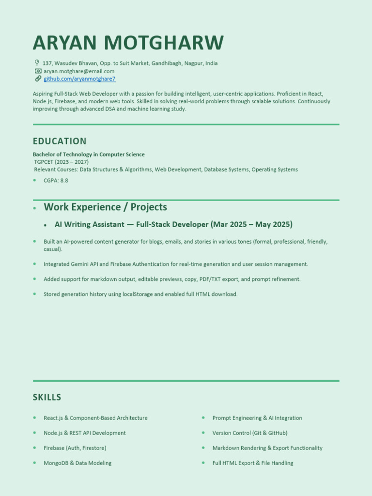 Full-Stack Web Developer Profile | PDF | Artificial Intelligence ...