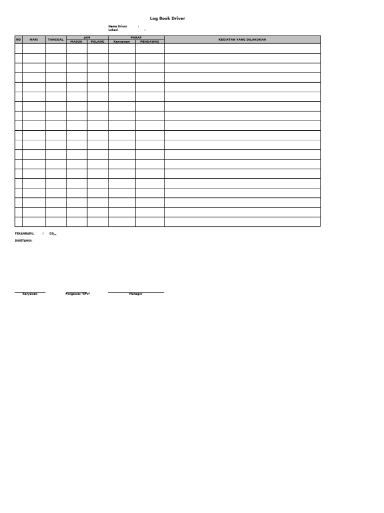 Log Book Aktivitas Driver | PDF