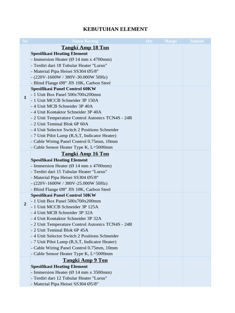 Heating Element and Control Panel Specs | PDF