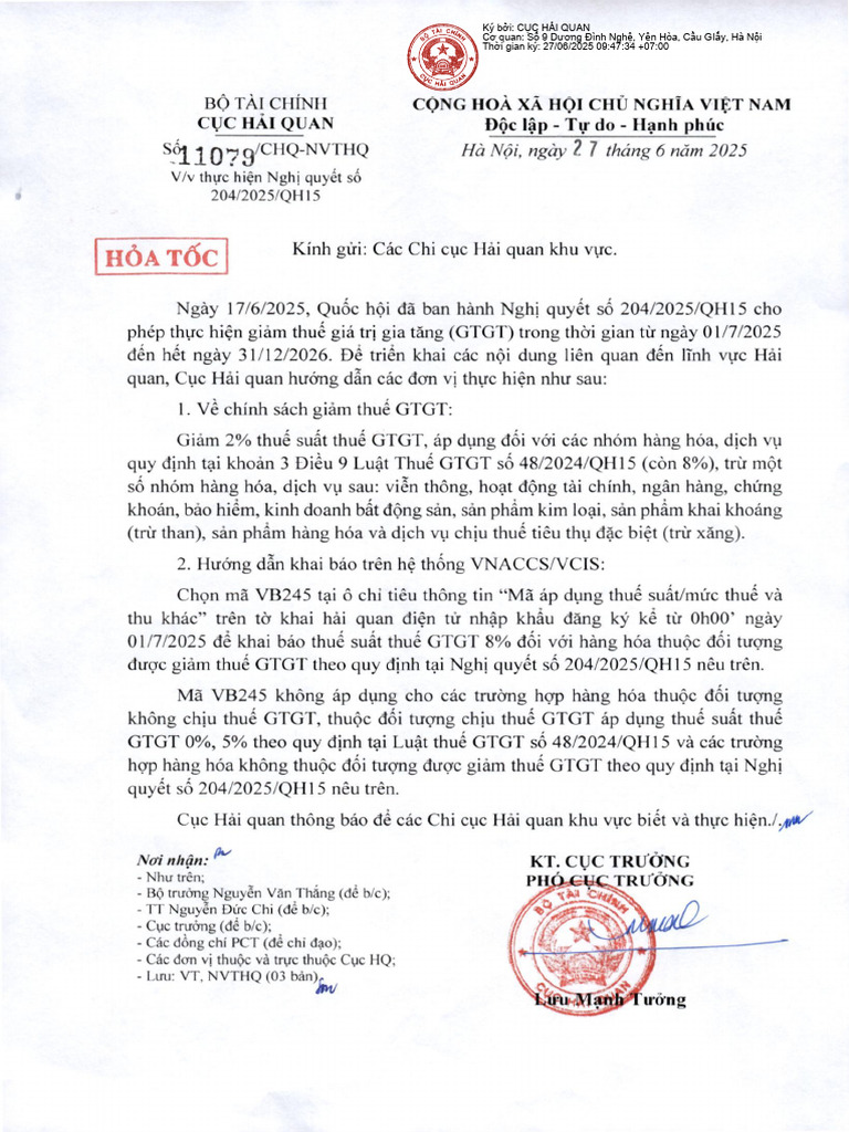 VB - 11079 - CHQ THỰC HIỆN NQ 204 - GTGT - 27.06.2025 | PDF