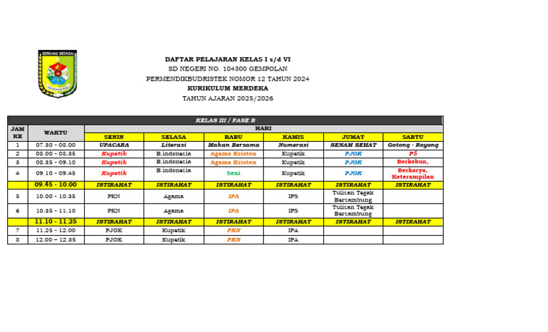 Roster Kelas 3 Kurikulum Merdeka | PDF