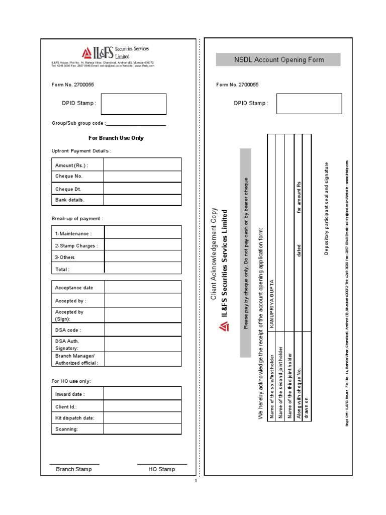 NSDL Account Opening Process Guide | PDF | Money Laundering | Cheque