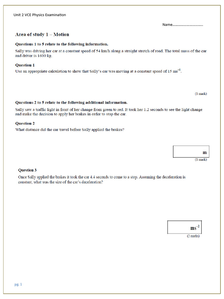 VCE Physics Exam Unit 2 Questions | PDF | Acceleration | Velocity
