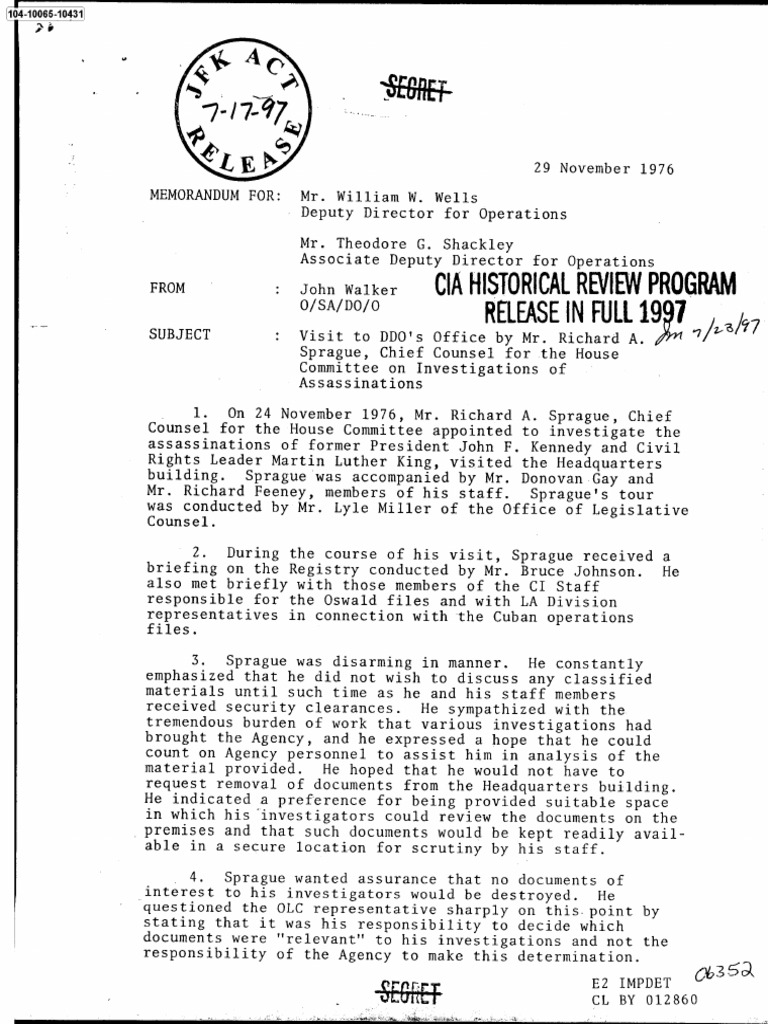 Visit by Hscas Sprague To 104-10065-10431 | PDF | Warren Commission