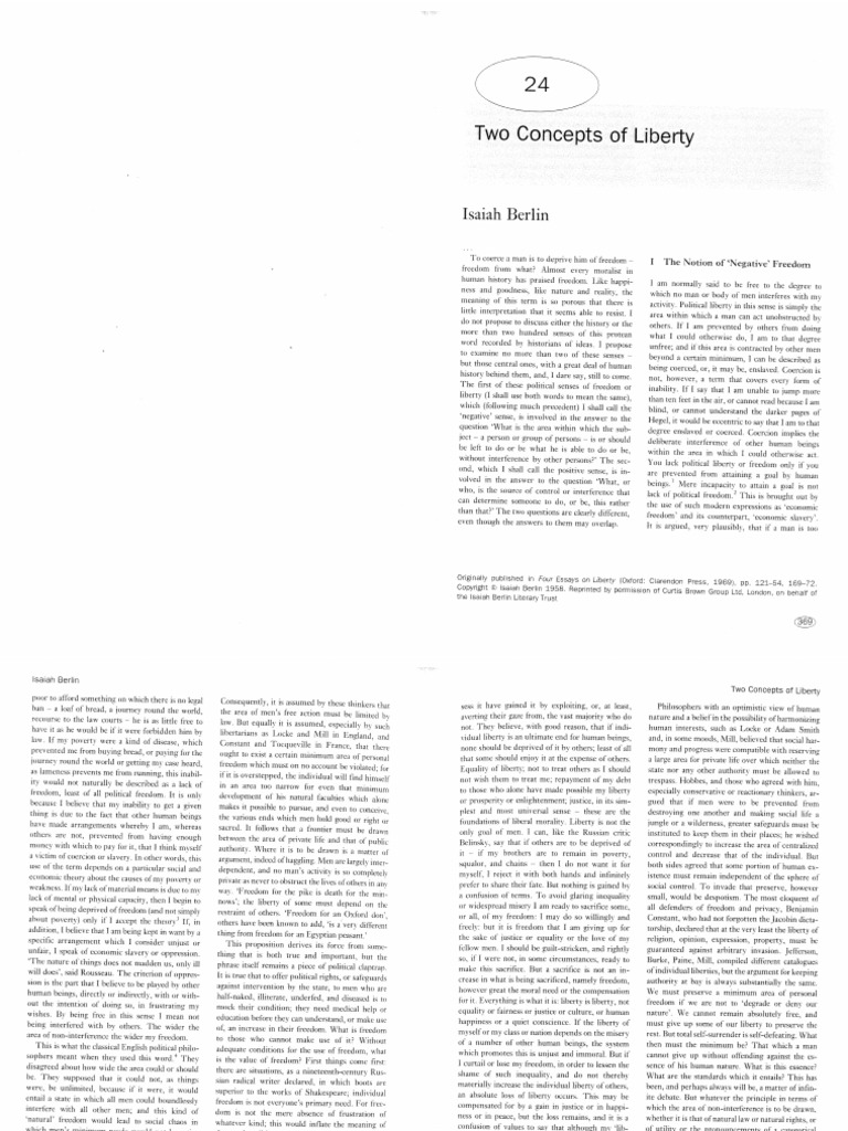 Two Concepts of Liberty - Isaiah Berlin | PDF