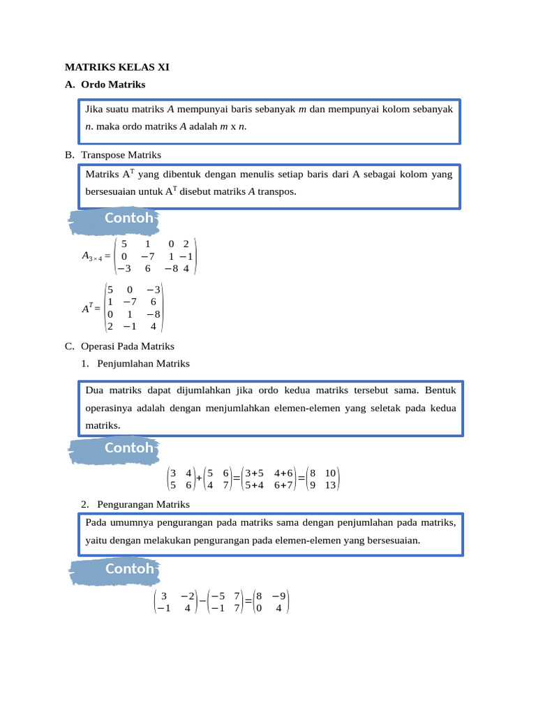 Matriks Kelas Xi | PDF