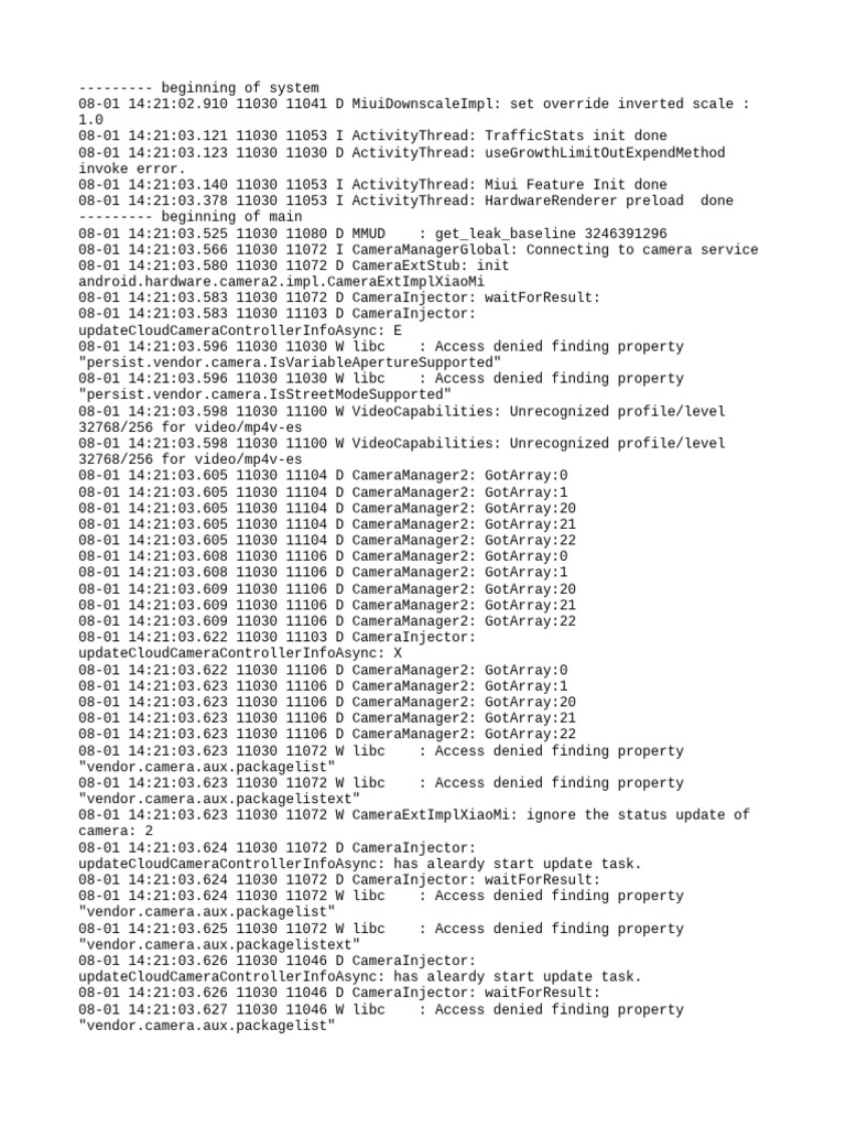 Camera Initialization Log Details | PDF | Computing | Computer Programming
