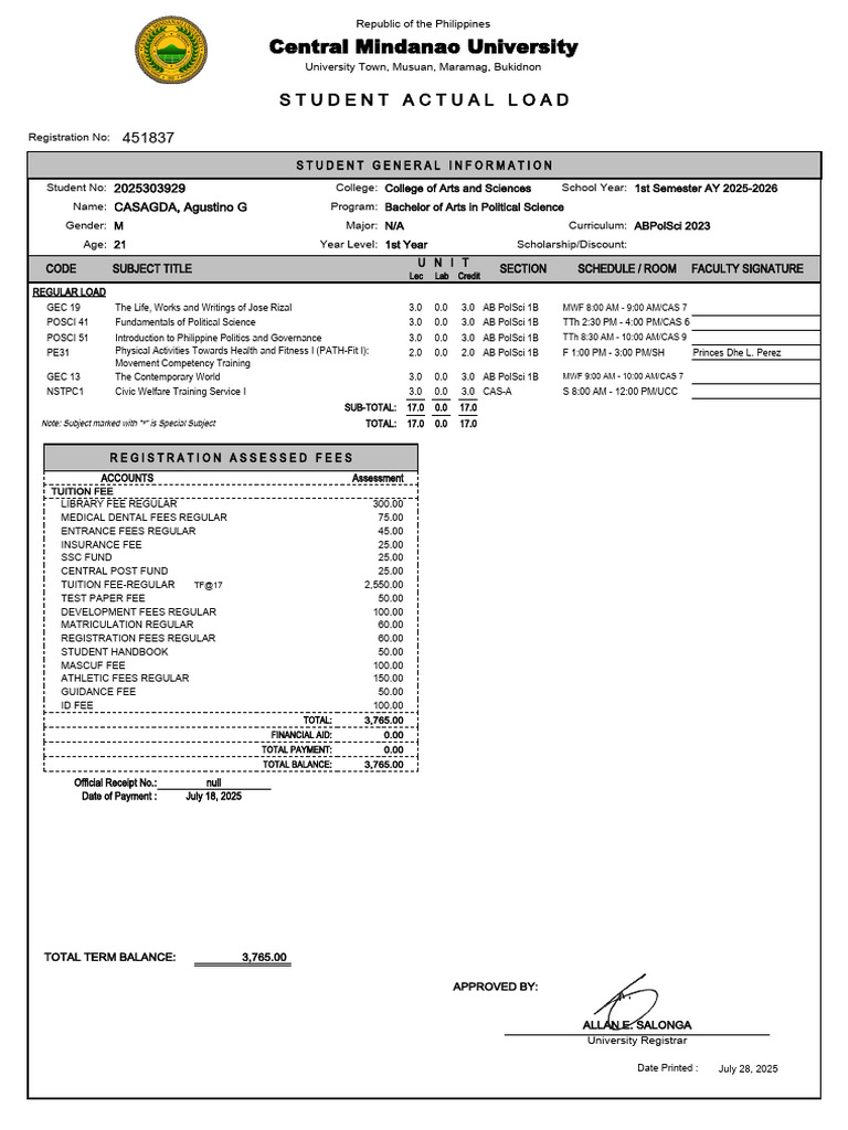 Central Mindanao University Student Load | PDF | Higher Education