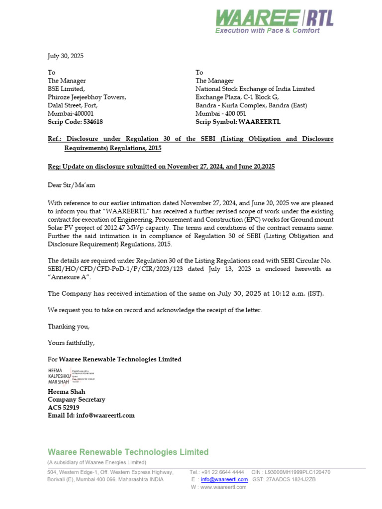 Waaree Renewable Technologies Limited: Xecution With Ace Omfort | PDF