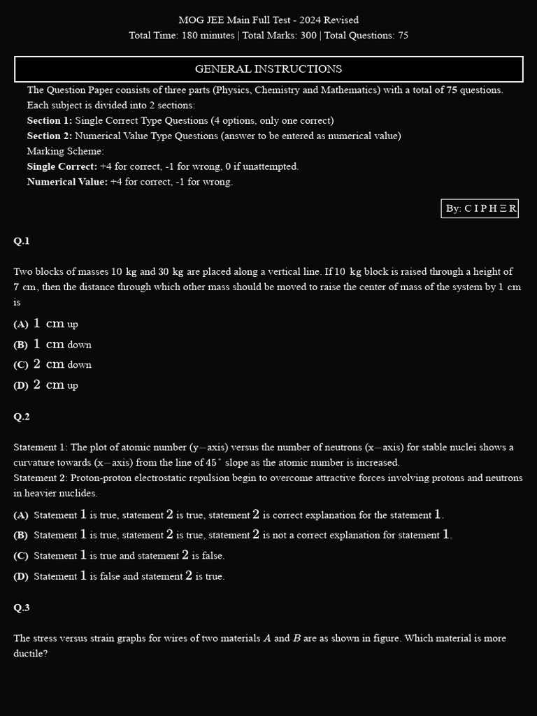 JEE Main 2024 Physics Test Overview | PDF | Force | Electromagnetic ...