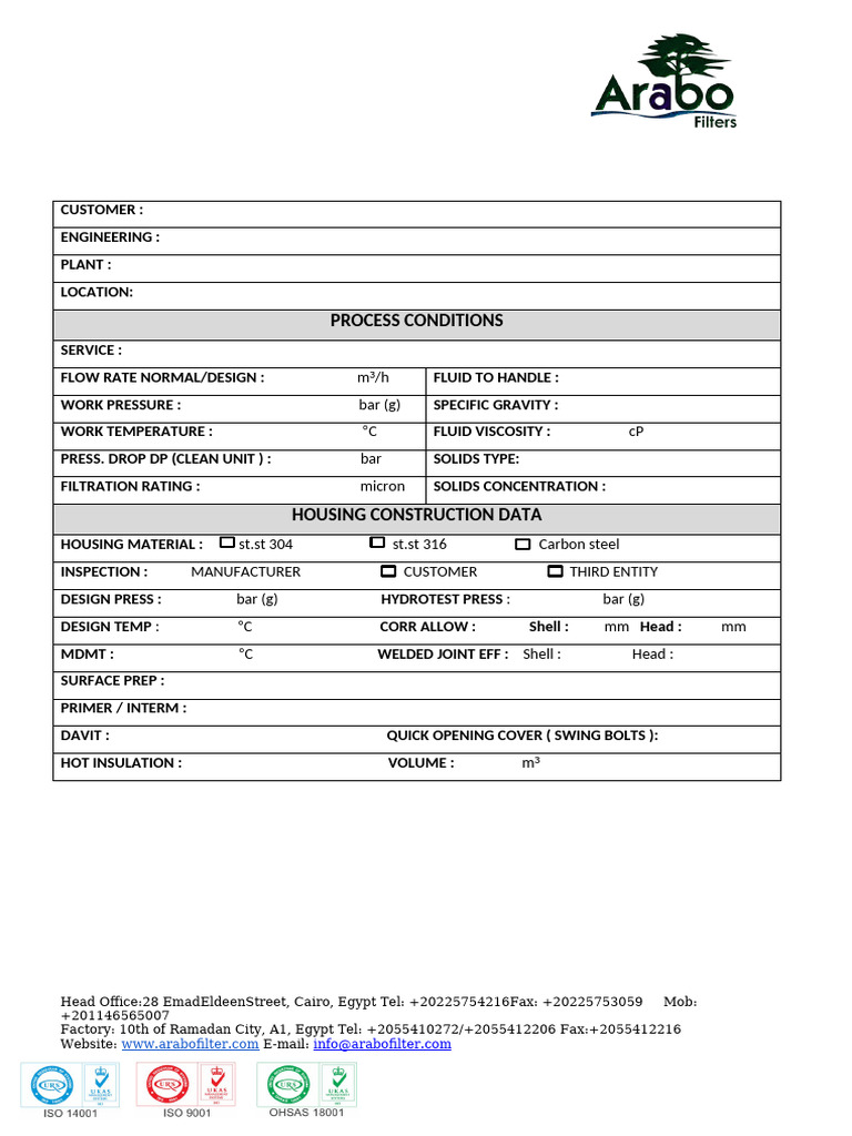Filter System Specifications Document | PDF