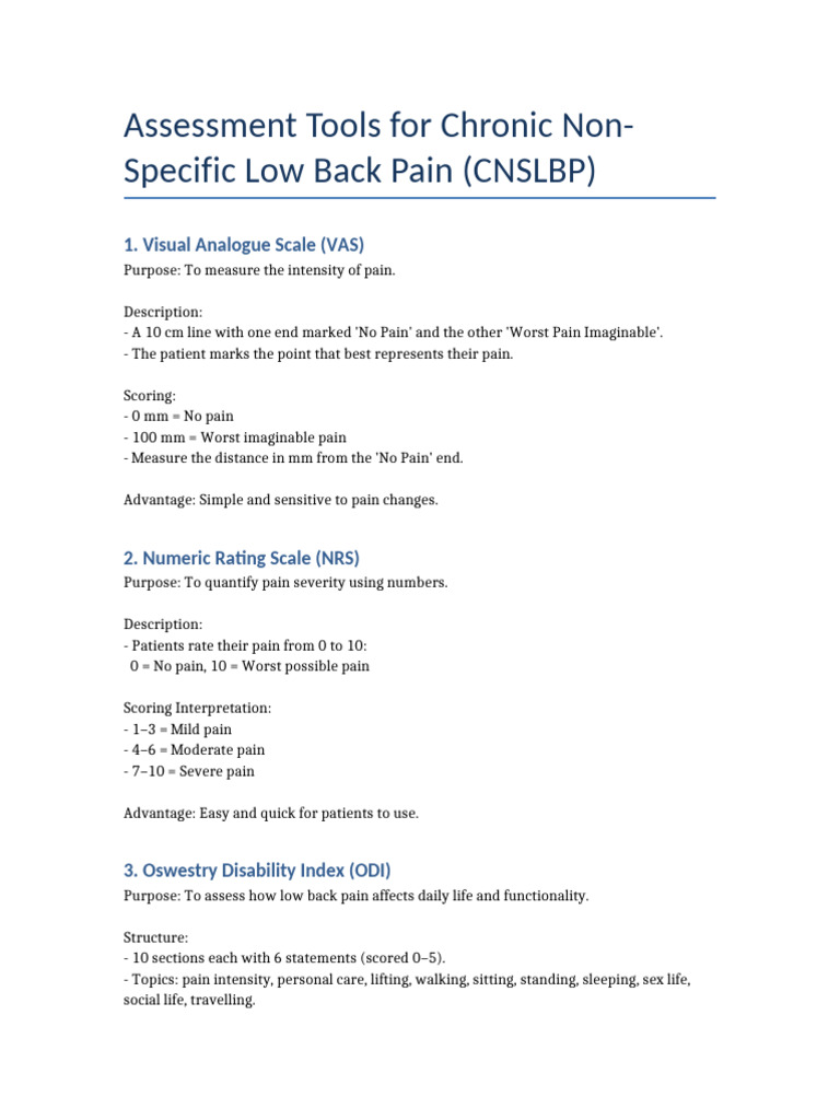 Assessment Tools for Chronic Low Back Pain | PDF | Pain | Low Back Pain