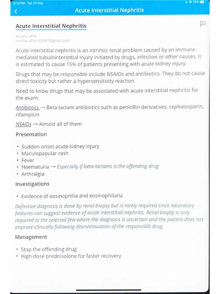 Acute Interstitial Nephritis Overview | PDF