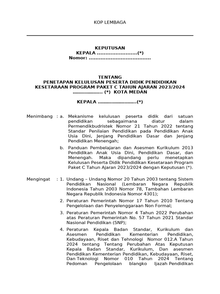 Kelulusan Program Paket C 2023/2024 | PDF