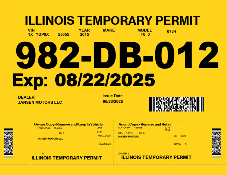 Illinois Temporary Vehicle Permit | PDF
