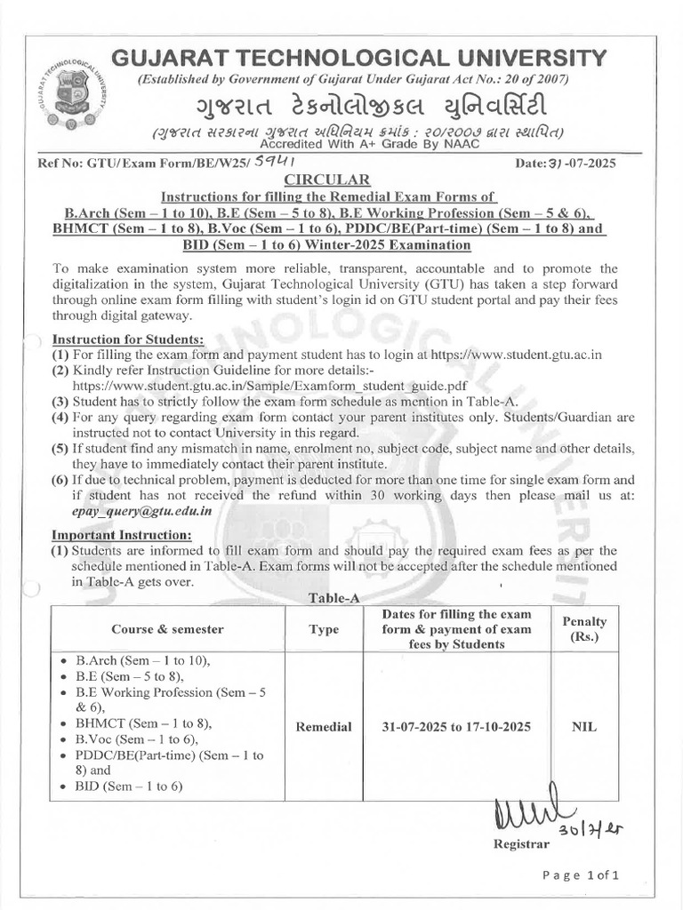 Remedial Exam Form Sem 5 To 8 | PDF