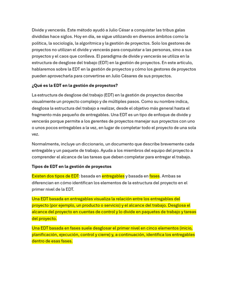 Tipos de EDT en Gestión de Proyectos | PDF | Gestión de proyectos ...