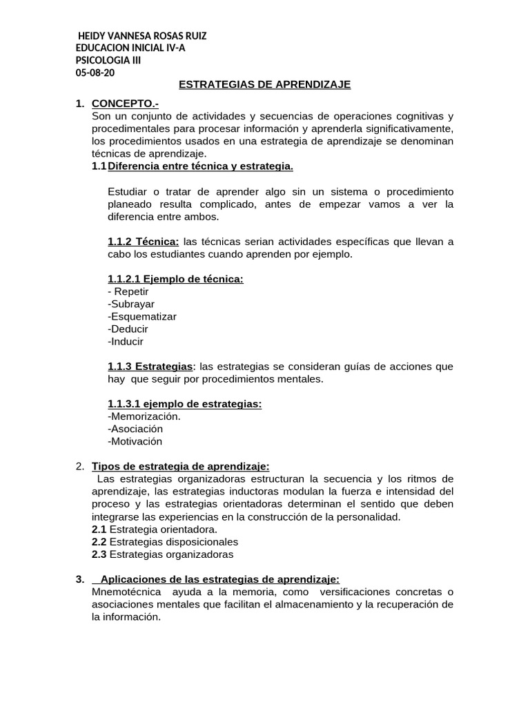 Estrategias y Técnicas de Aprendizaje | PDF | Aprendizaje | Mnemotécnico