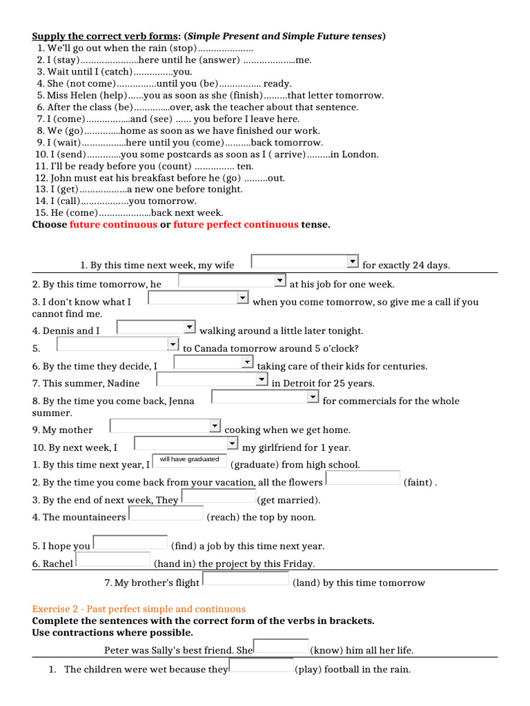 Verb Tense Exercises for English Learners | PDF | Grammar | Syntax