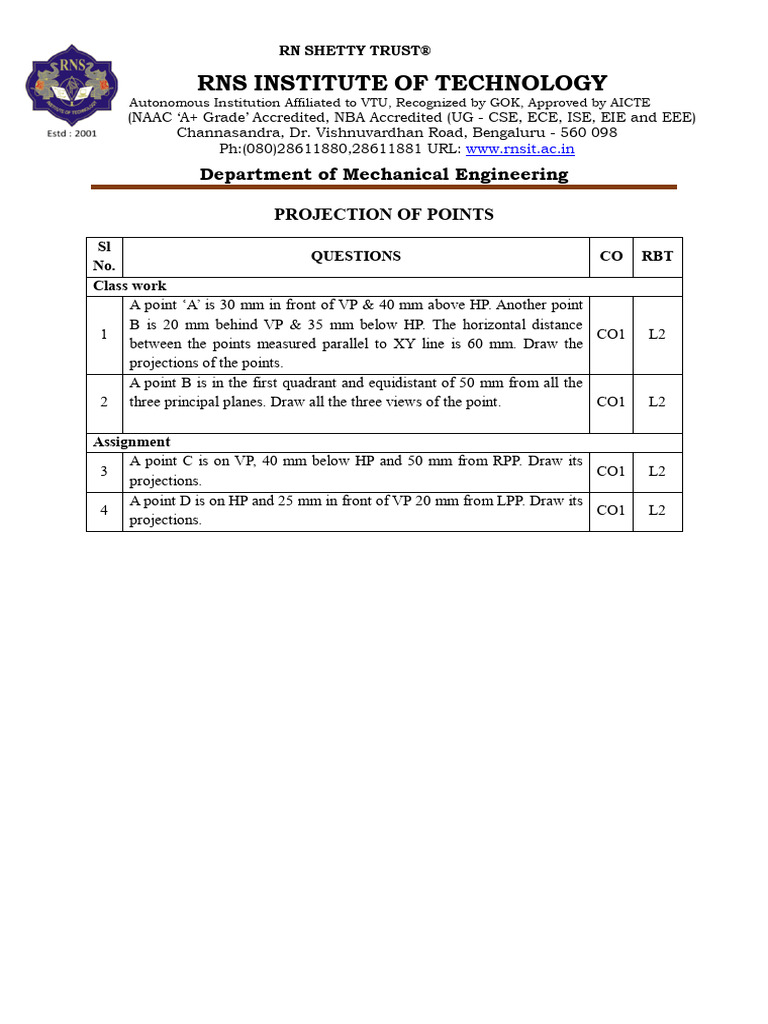 Projection of Points Lines - 1350 - BCEDK103 - 02!02!2025 | PDF ...