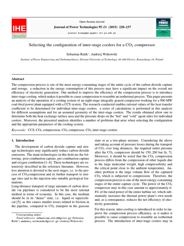 Inter-Stage Cooler Design for CO2 Compressors | PDF | Carbon Dioxide ...