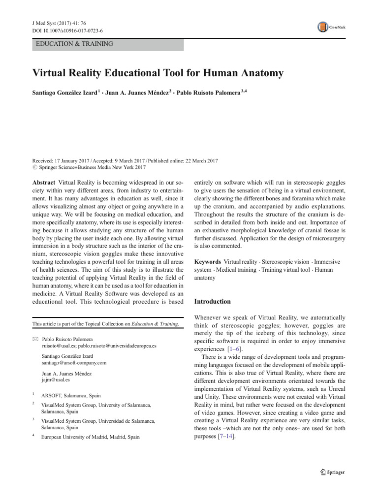 Virtual Reality in Anatomy Education | PDF | Virtual Reality | Skull