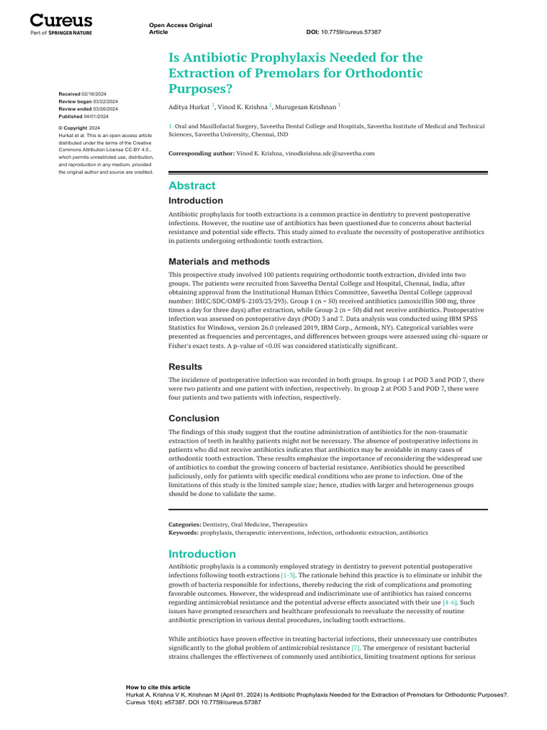 Is Antibiotic Prophylaxis Needed For The Extraction of Premolars For ...