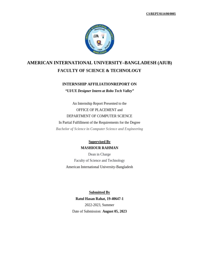UI/UX Internship Report at Robo Tech Valley | PDF | Internship | Job ...