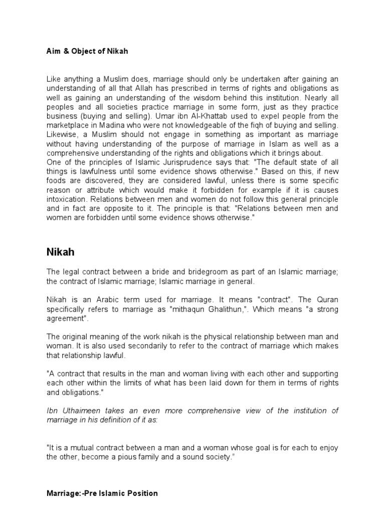 Understanding the Purpose of Nikah | PDF | Marriage | Wife
