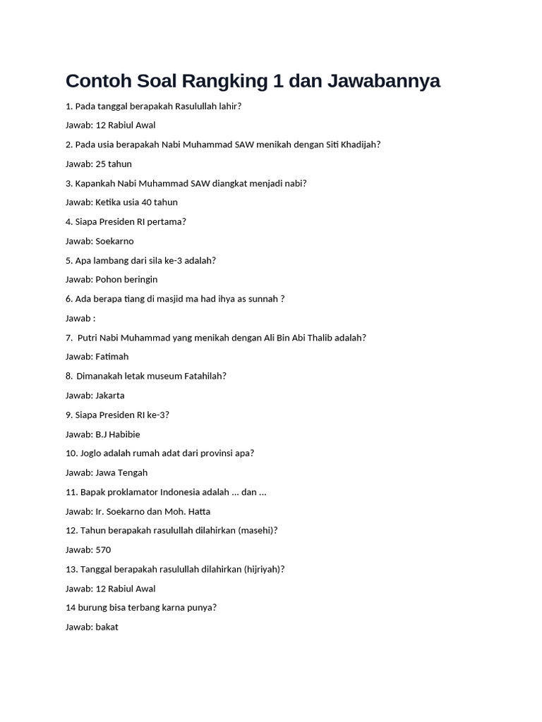 Contoh Soal Rangking 1 Dan Jawabannya | PDF
