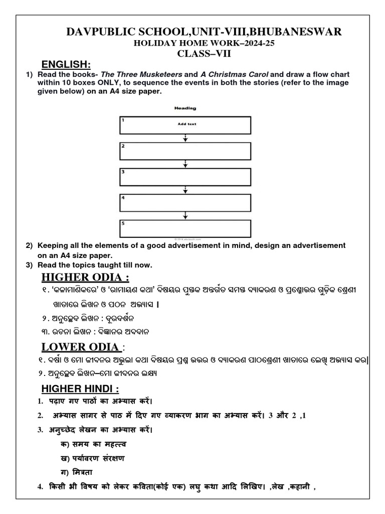 Class 7 Holiday Homework 2024-25 | PDF