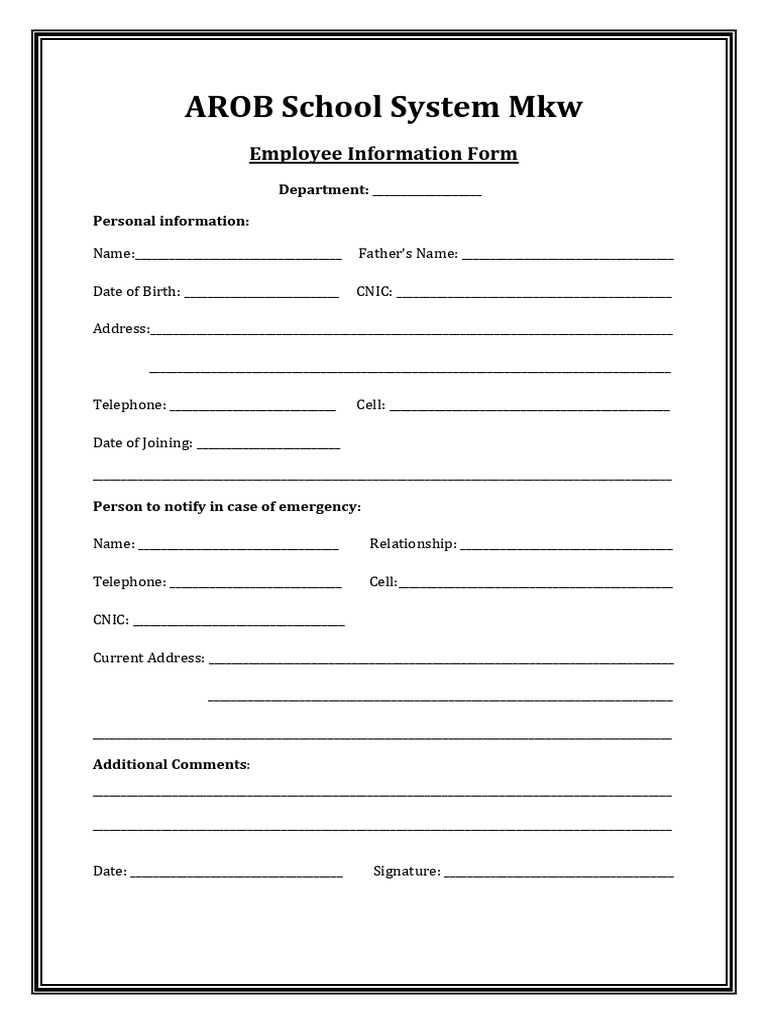 AROB School Employee Info Form | PDF