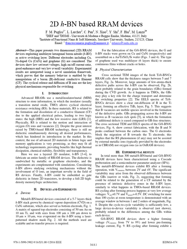 2D h-BN RRAM Devices: Performance Insights | PDF | Graphene | Materials