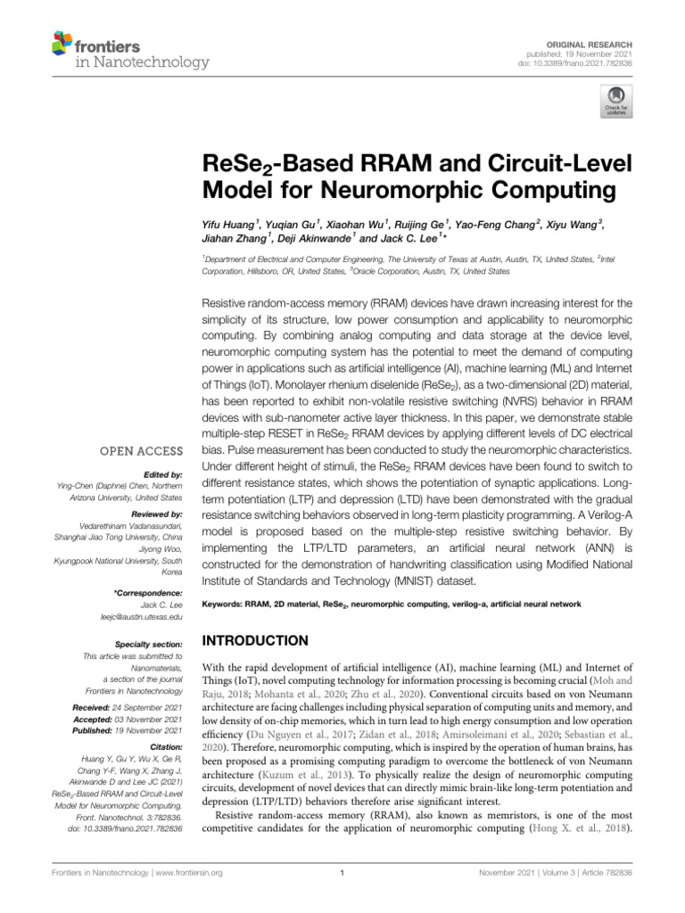 ReSe2 RRAM for Neuromorphic Computing | PDF | Physical Sciences