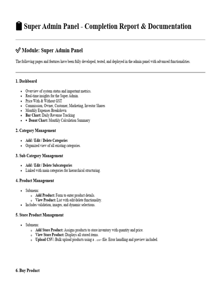 Super Admin Panel Completion Report | PDF | Computing | Software