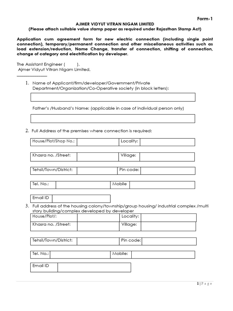AVVNL New Electric Connection Form | PDF | Deed | Watt