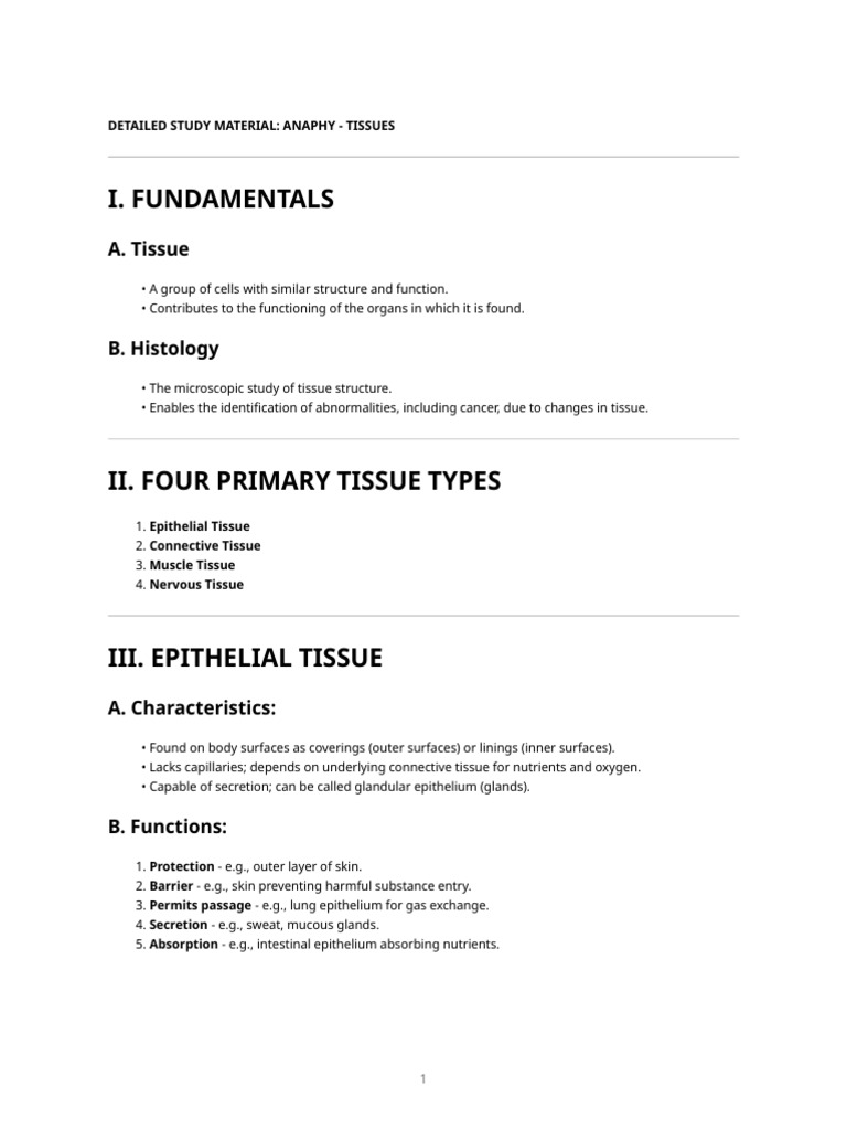 Tissue Study Material | PDF | Epithelium | Tissue (Biology)